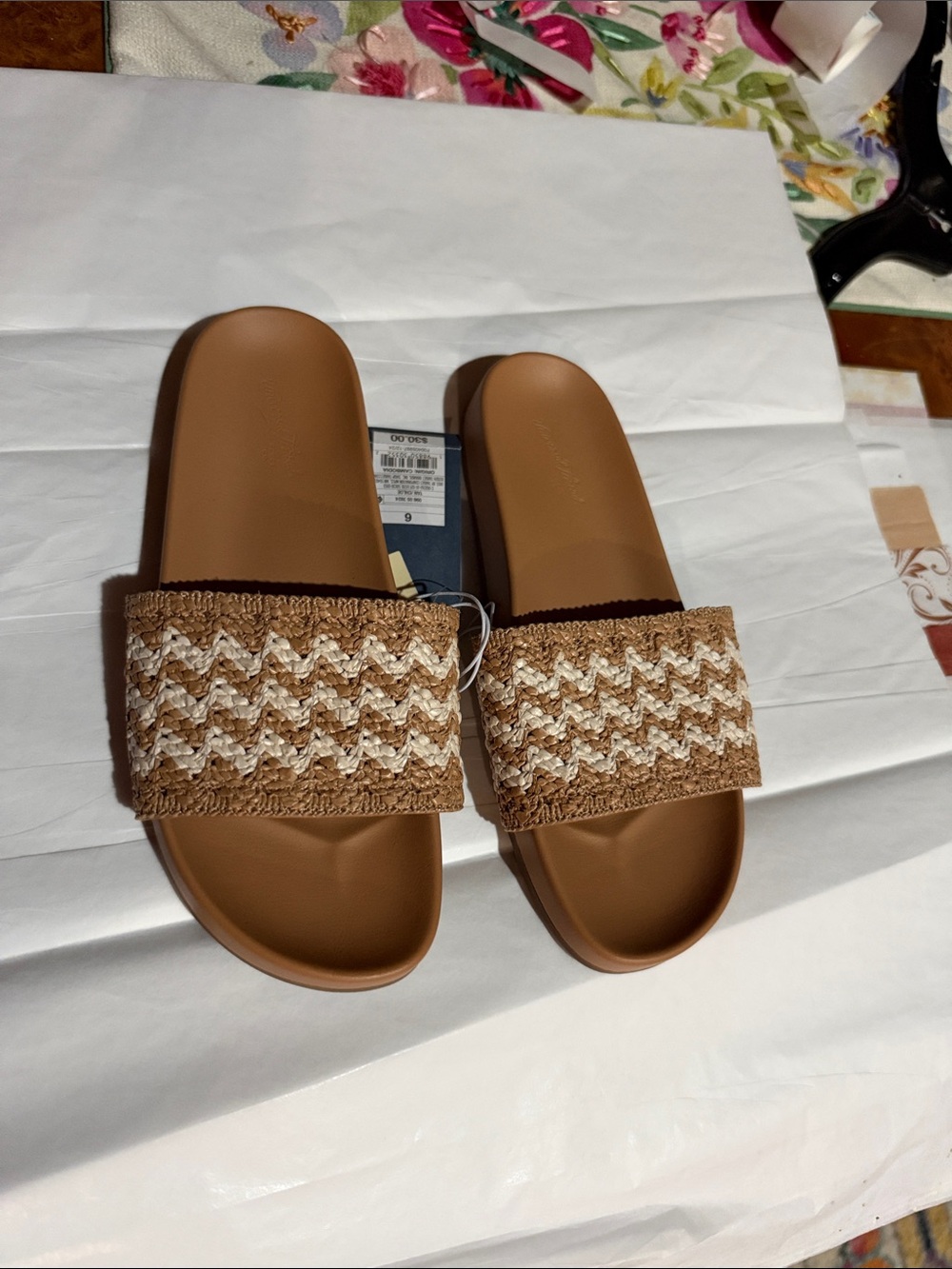Universal Thread Brown Woven Slide Sandals with Cream Accents